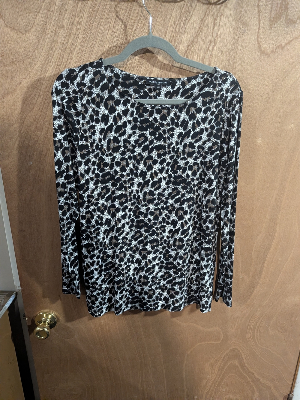 Mario Serrani Black and White Leopard-Print Long Sleeve Top